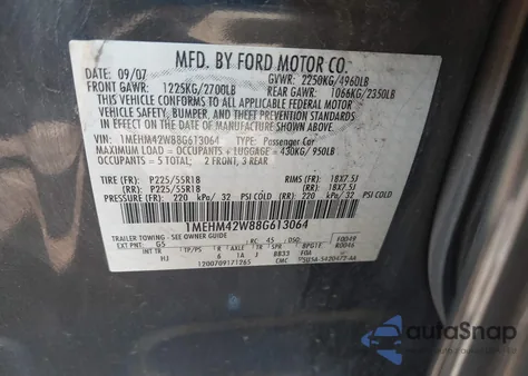 2008 Mercury Sable Premier from USA, damaged, VIN 1MEHM42W88G613064